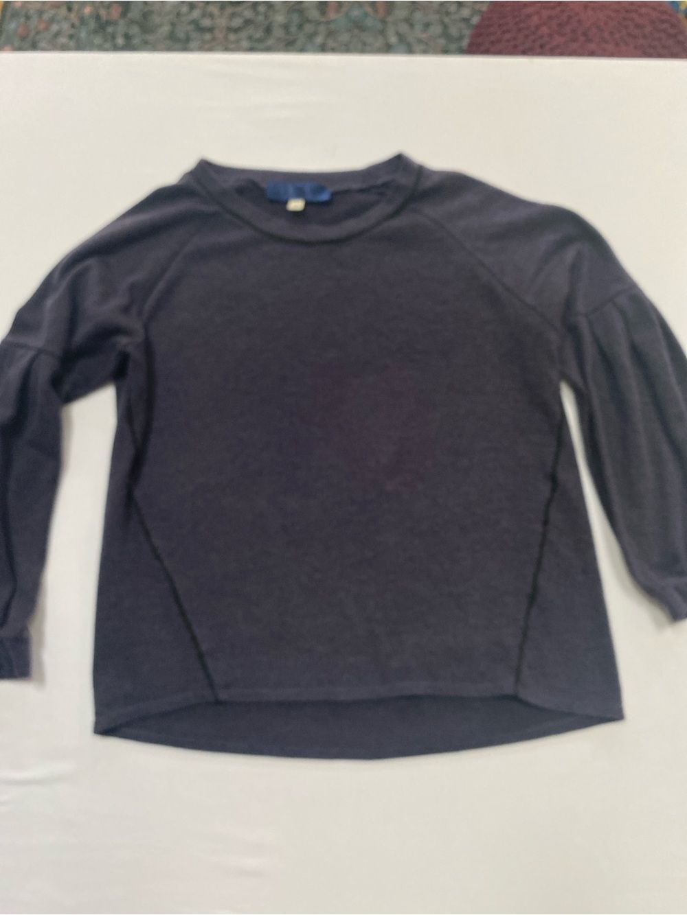 Blue Rain Medium Blue Knit Top Rickrack Trim Balloon Sleeve Sweater